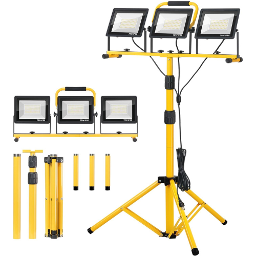 black and yellow work lights with three square bulbs