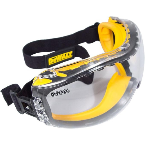 yellow and gray protective goggles with black strap