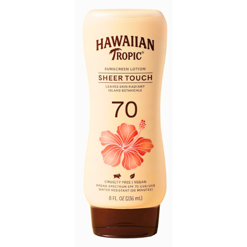SPF 70 sunscreen lotion bottle Hawaiian Tropic