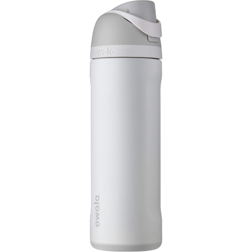 Light grey insulated water bottle with built in straw