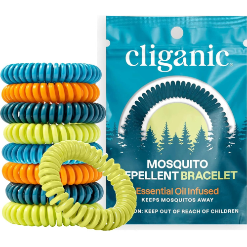 Mosquito repellent bracelets in package and stacked varied colors