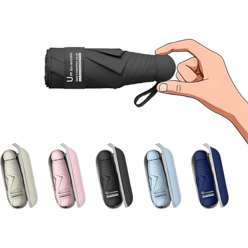 animated hand holding Travel umbrella to show compact size with color variations