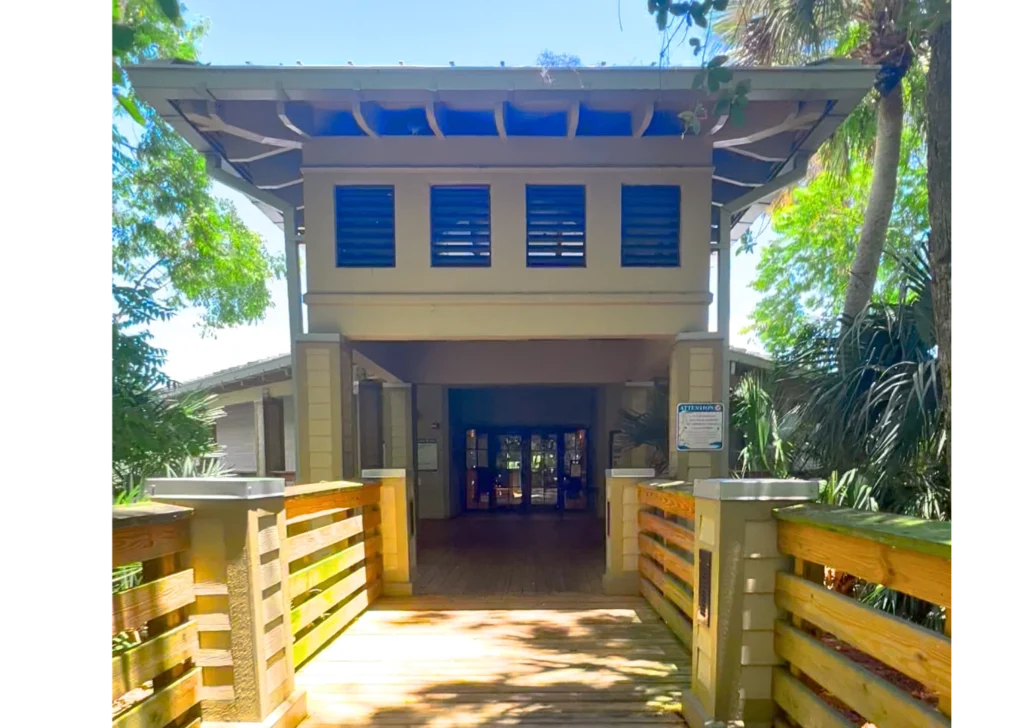 Entrance to Green Cay Wetland's Nature Center in sunny weather