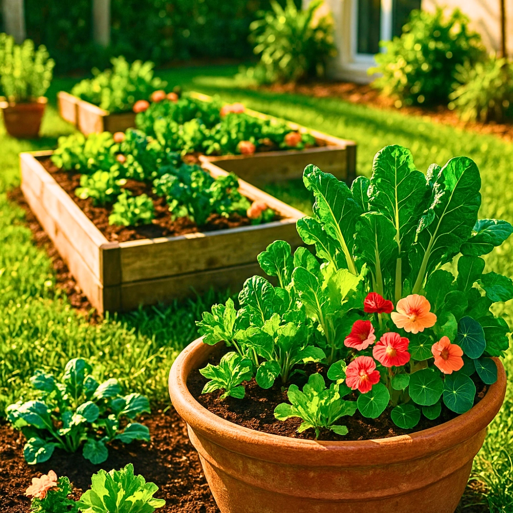 photo of green grass and garden in Florida yard where iguanas are attracted