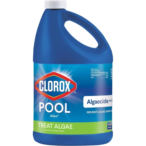 Clorox Pool and Spa algaecide and clarifier for cleaning and maintaining Florida pools after iguana contamination